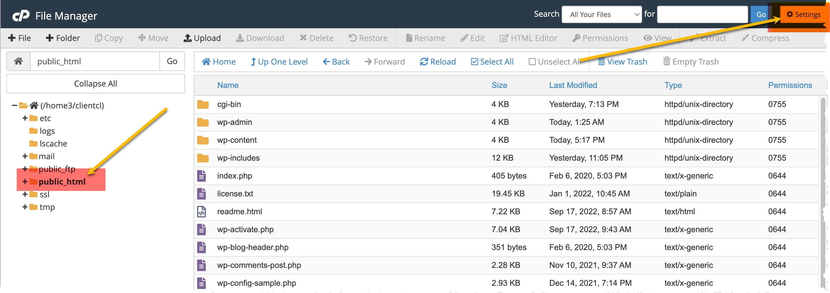 cPanel - File Manager 'Settings'